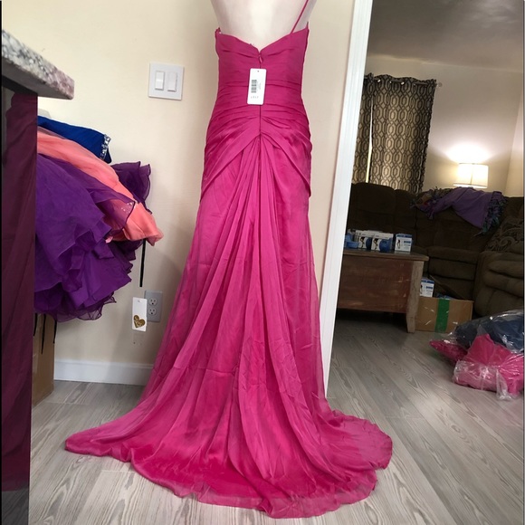 Fuchsia chiffon one shoulder - Picture 8 of 13